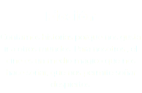  Ficción Contamos historias porque nos gusta ir a otros mundos. Para nosotros , el cine es un medio mágico que nos hace soñar, que nos permite soñar despiertos.